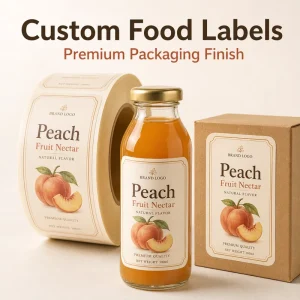 Custom Peach Juice Food Labels Fruit Nectar Bottle Box Packaging Stickers Matte Paper Roll Beverage Label Supplier