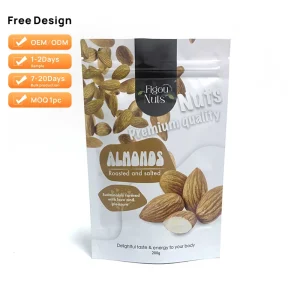 Custom Printed 200g Nuts Packaging Bag Food Grade Resealable Aluminum Foil Mylar Stand up Pouch with Luxury Spot UV Coating