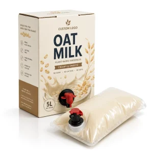 Custom Printed 5L Oat Milk Bag in Box Packaging With Creamy Inner Pouch and Dispensing Tap for Plant Based Beverage