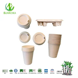 Custom Printed 8 oz 12 oz 16 oz Compostable Bagasse Take Away Disposable Sugarcane Coffee Cup