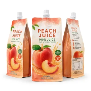 Custom Printed Aseptic Pack Peach Juice Spout Pouch BPA Free Refillable Leak Proof Cold Beverage Squeeze Packaging Bags