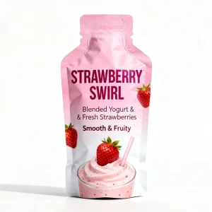 Custom Printed Food Grade Die Cut Shape Mylar Bag with Special Spout for Strawberry Liquid Yogurt Drink