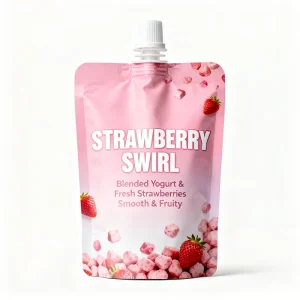 Custom Printed Food Grade Plastic Heat Seal Laminated Mylar Spout Bag for Strawberry Flavor Liquid Yogurt Dairy Beverage