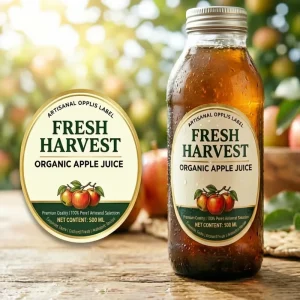 Custom Printed Fresh Harvest Organic Apple Juice Label Waterproof Self Adhesive Sticker 500ml Bottle Label Customized Logo