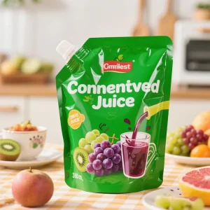 Custom Printed Glossy Finish Aluminum Foil Spout Bag Food Grade Environmentally Friendly for Grape Kiwi Juice Mylar Bag