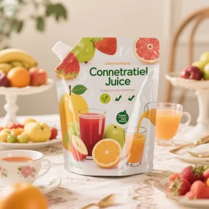 Custom Printed Glossy Finish Aluminum Foil Spout Bag Food Grade Environmentally Friendly for Orange Grape Blueberry Juice