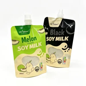 Custom Printed Standing Drink 250ml Soy Milk Packaging Spout Pouch Plastic Bags
