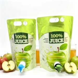 Custom Printing 1 Liter 2L 3L Apple Fruit Juice Stand up Pouch with Dispenser Tap Plastic Packaging Bag with Valve