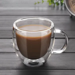 Custom Water Drinking Double Wall Clear Borosilicate Glass Latte Coffee Glasses Mugs Cup With Handle