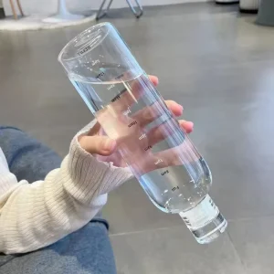 Customizable Borosilicate Glass Water Bottle with Hourly Hydration Scale