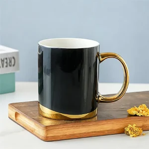 Customized Gold Plated Sublimation Ceramic Mug Black Cup with Gold Handle