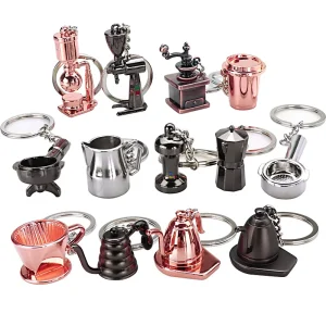 Customized Mocha Pot Keychains Pot Spoon Cup Bag Pendant Gift with Coffee Key Chain