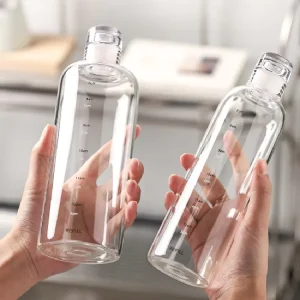 Design Time Scale Simple Transparent Round Portable Glass Water Bottle With Glass Cap