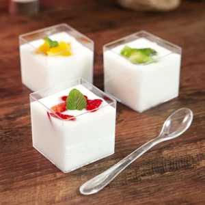 Disposable Reusable Mini Plastic PS Smoothie Yogurt Pudding Snack Dessert Square Mousse Ice Cream Cup