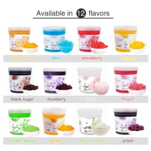 Doking OEM Halal Multi Flavors Grape Blueberry Jelly Bursting Juice Ball Bubble Tea Bobas Pearl Tea Popping Boba for Bubble Tea