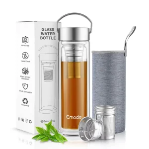Double-Layer Glass Water Bottle Handle Lid High Resistant Direct Drinking Bottle