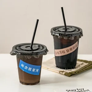 Durable PET Black Drinking Cups Juice To go Disposable U Shaped Containers Takeaway Beverage Cold Iced Coffee Cup with Lid