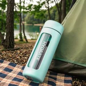 Eco Friendly 380ml Unbreakable Glass Water Bottle with Silicone Sleeve for Camping and Daily Use Filter Inside