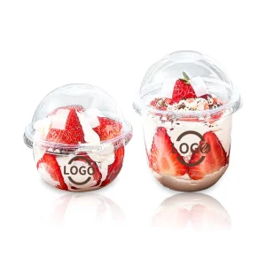 Eco Friendly Clear Plastic Ice Cream Packaging Cup Disposable Cake Dessert Container With Lids