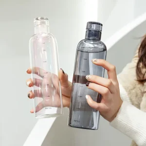 Eco Friendly Slim Custom Logo Glass Water Bottle With Time Marking