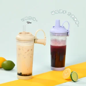 Eco Friendly Tritan Straw Cup with Magnetic Suction Handle and Lid for Pearl Milk Tea & BOBA