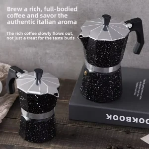 European style Aluminum Metal Wood Grain Spray painted Finish Classic Shape Kitchen Utensil Making Espresso Americano Moka Pot