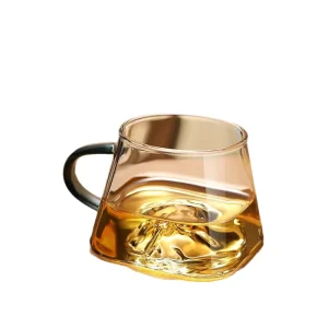 Factory 240ml High Borosilicate Glass View Mountain Mug Stovetop Safe Heat Resistant Tea Cup With Handle