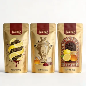Factory Custom Printed Russian Style Tea Bag Resealable Zipper Stand up Pouch With Honey Lemon for Black Tea Packaging