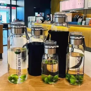 Factory Price Ultra large Capacity High Quality Glass Water Bottle with Sleeve