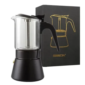 Food Grade 304 Stainless Steel Espresso Coffee Maker Moka Pot High Borosilicate Glass Stovetop Mocha Pot