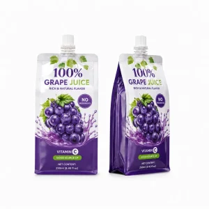 Food Grade Puncture Resistant Grape Juice Flat Bottom Spout Pouch Custom Matte Leak Proof Beverage Bag for Cold Drink Packaging