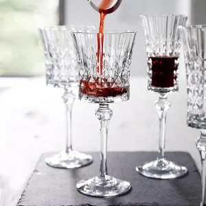 French style Transparent Embossed Stemmed Glass with Handle for Wine Grapes Juice & Cocktail Modern Minimalist Design