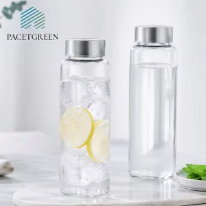 Functional Borosilicate Glass Water Bottle With Brushed Stainless Steel Lid Anti Slip Drinking Flask for Daily Use