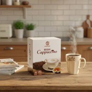 GANOHERB Soluble Reishi Coffee Latte with Spices & Herbs Flavor Sweet Taste Boost Immune System 21g X 15 Tea Bags Box