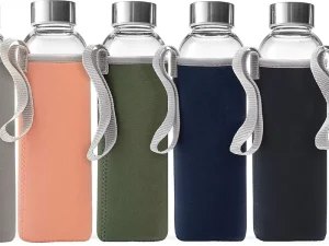 Glass Water Bottles Reusable Juice Bottle Lids 18oz Leak Proof Dishwasher Safe Eco Friendly Minimalist Screw On Caps Set 6