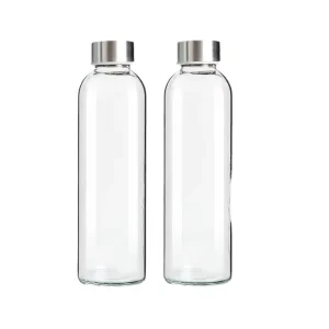 Glass Water Drinking Bottle Filter Sleeve Screw On Cap Solid Pattern Dishwasher Safe Classic Style Portable Drinkware