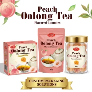 Halal Certified Peach Oolong Tea Gummy Candy with Liquid Filling Tea Infused Jelly Sweets 80g Bag OEM