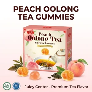 Halal Certified Peach Oolong Tea Gummy Candy with Liquid Filling Tea Infused Jelly Sweets OEM