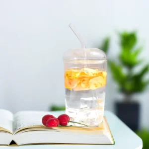 High Borosilicate Coffee Glass Can Shaped Cups Beer Cup with Lid and Glass Straw for Drinking 350 Ml
