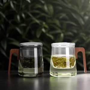 High Borosilicate Heat-resistant Glass Mug with Wooden Handle and Lid for Office Tea Water Separation Filter Cup 400ml