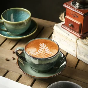 High Looking Ceramic Latte Art Coffee Cup Retro High End Exquisite Latte Cup Set 350ml