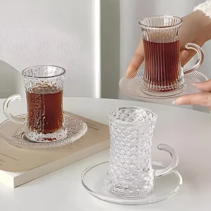 High quality and Best selling Glass Cup with Handle and Different Patterns Glass Cups for Milk Cola Tea Juice Beer