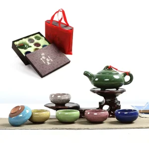 Ice Crack Kiln Change Glaze Kung Fu Tea Set 1 Pot 6 Cups Colorful Ceramic Teapot Cup Set Gift Box for Business Home Present