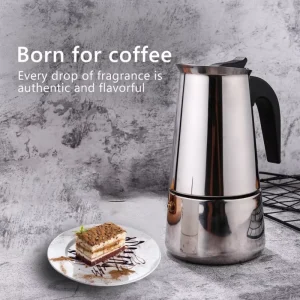 Italian Mocha Pot Stainless Steel Portable Coffee Maker with Lid for Household Business Hotel Use