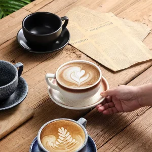 Japanese Style 320ml Porcelain Eco Friendly Latte Art Cup and Saucer Set for Cafe Use and Back to School