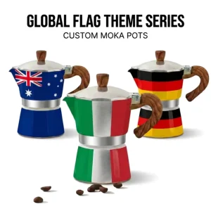 Kingze Custom Printed Moka Pot 150ml 300ml Aluminum Stovetop Espresso Coffee Maker with Wood Handle