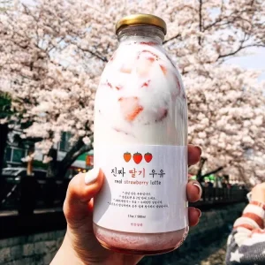 Korean 500ml Thickened Yogurt Glass Milk Bottle with Screw Cap for Strawberry Milkshake Sealed Empty Lid