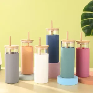Large Capacity High Borosilicate Glass Cup With Bamboo Lid Straw Silicone Anti Scald Sleeve Heat Resistant Tea Tumbler