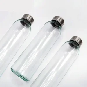 Low Moq Custom Design Transparent High Borosilicate Glass Water Bottle with Stainless Steel Lid