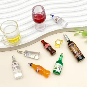 Miniature Alcohol & Beverage Charms Resin Wine Beer Soda Bottle & Water Cup Pendants Cute Drink Charms for DIY Jewelry Making